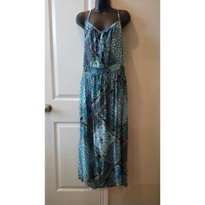 Faded Glory Maxi sun dress with V-neck closure at the front Sz XL Green and Blue